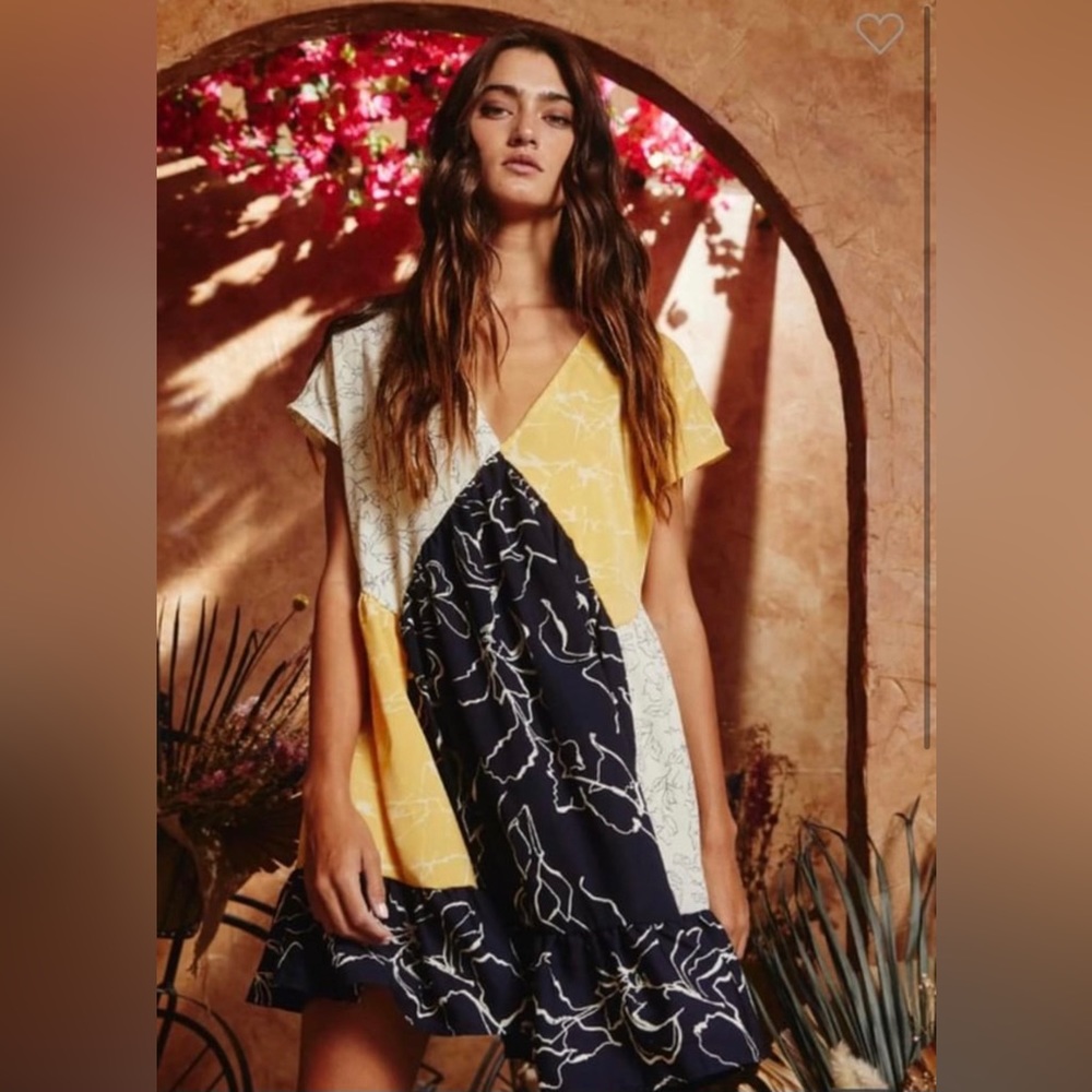 NEW BucketList Block Color Dress Black Yellow and Cream Color Fall Colors